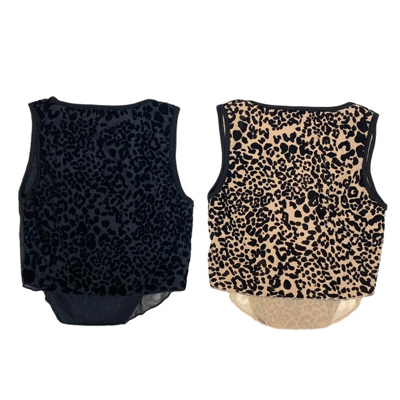 NWT PLT Leopard Ribbed Velvet Flocked Curve Hem Crop Mesh Tank Sz 4 XS Lot Of 2 - Picture 2 of 7
